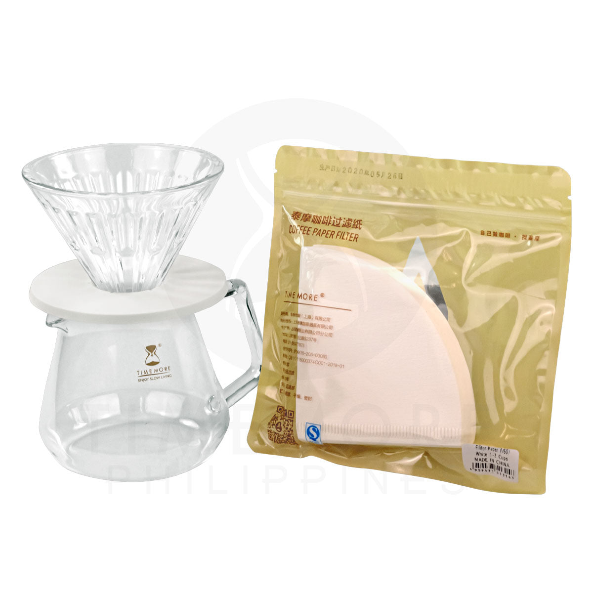 TIMEMORE 360ml Server Glass Dripper 01 White Filter Paper 01 100 Pcs. Bundle