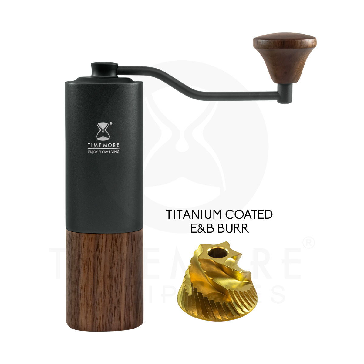TIMEMORE G1 Plus Titanium Coated E&B Burr Black with Aluminum Wood Container Coffee Grinder