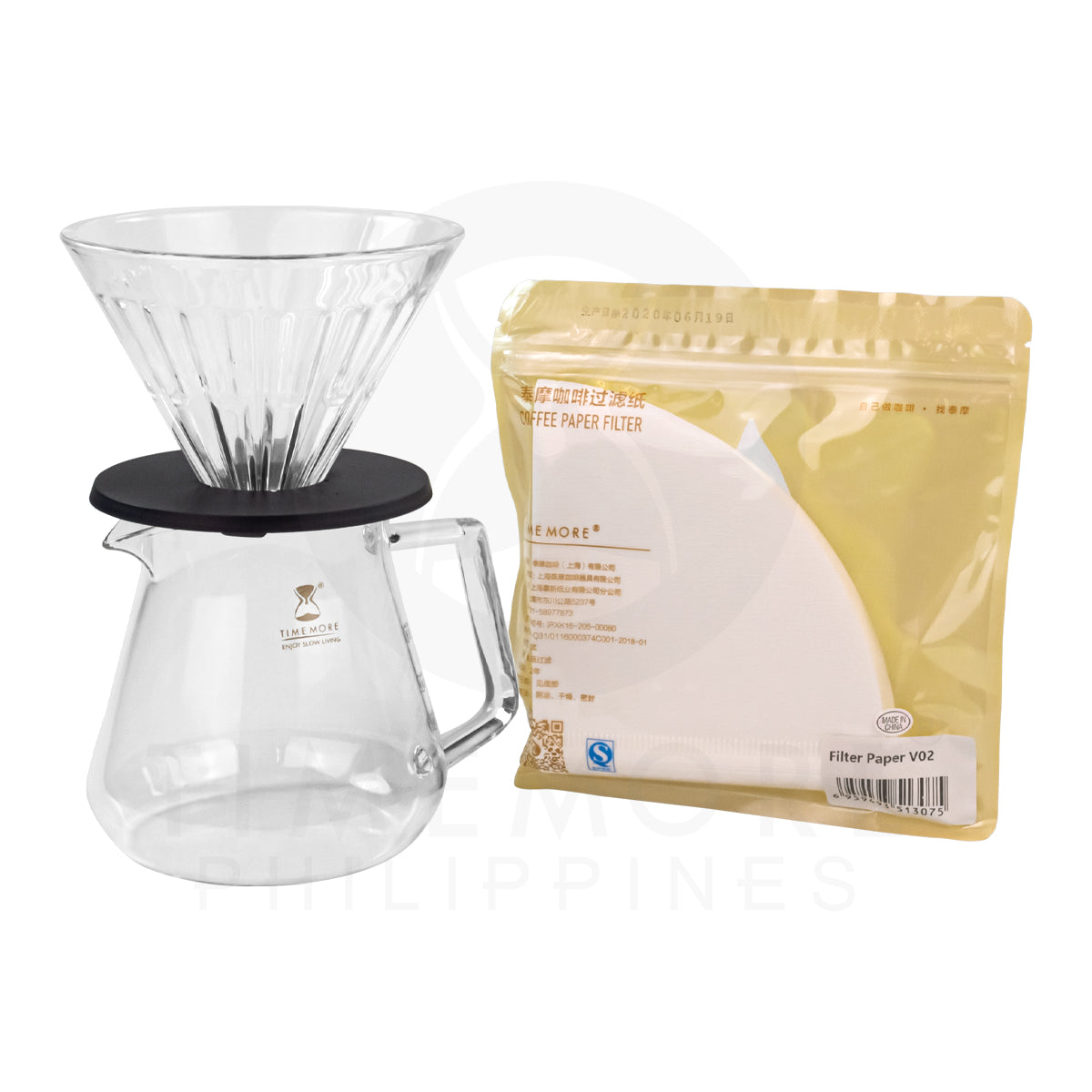 TIMEMORE 600ml Server Glass Dripper 02 Black Filter Paper 02 100 Pcs. Bundle