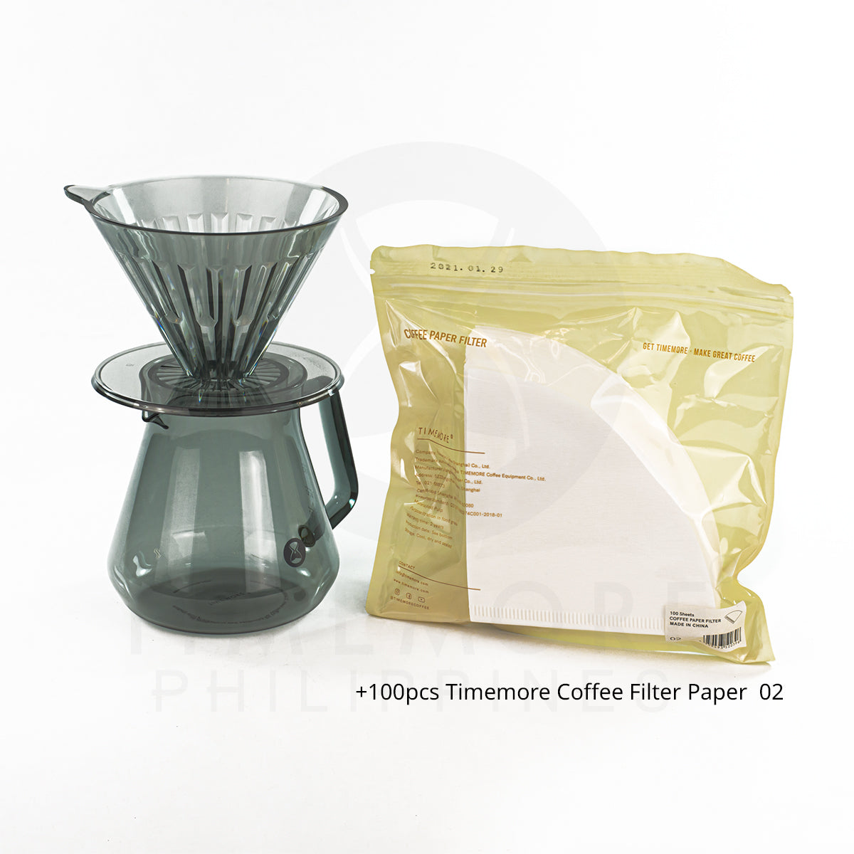 TIMEMORE 600ml Server PC 02 Dripper Black Transparent and 100 pcs Filter Paper